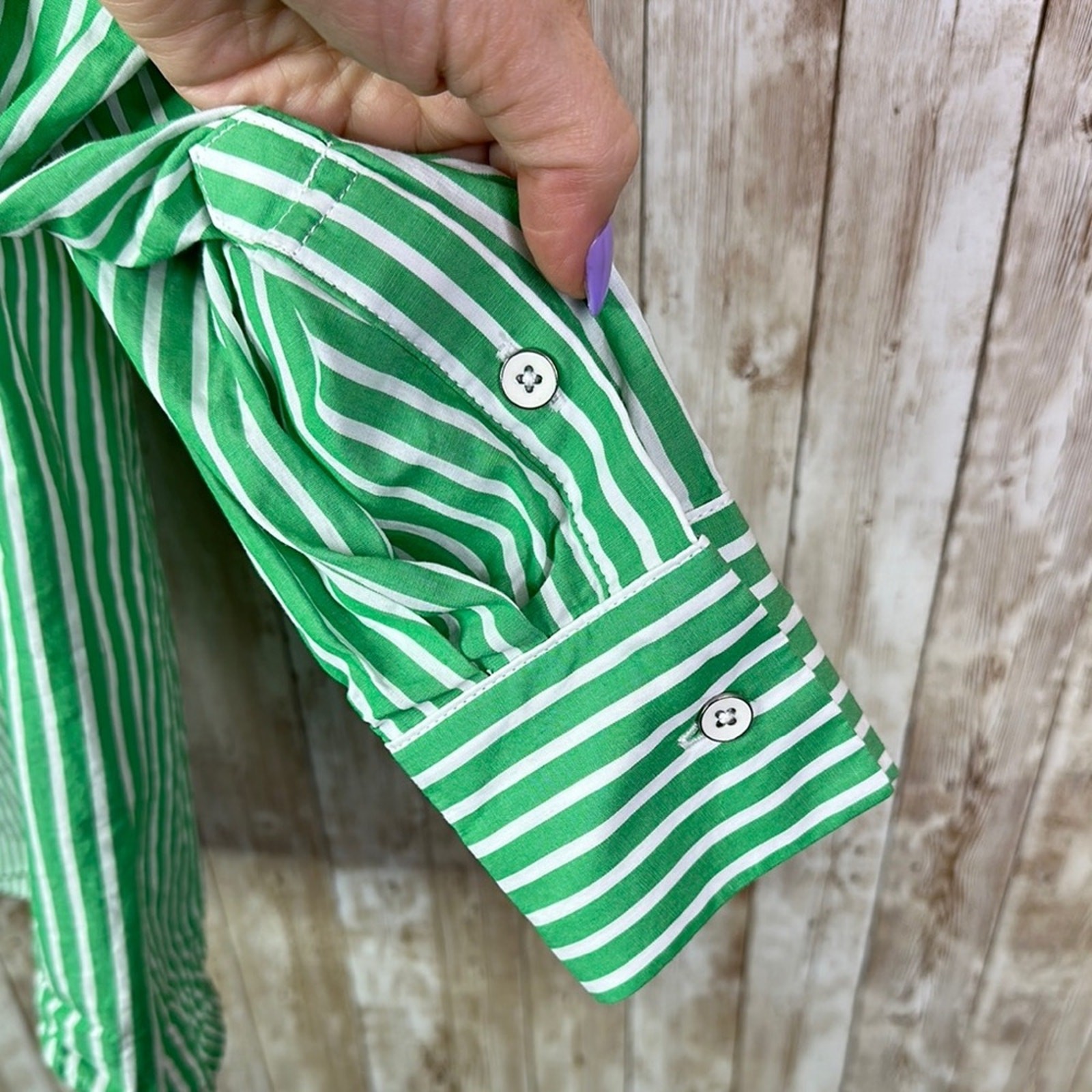 CAbi Green Striped oversized dads Shirt