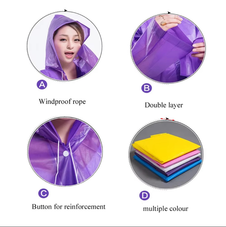 Adult Waterproof Hooded Raincoat Jacket Rain Coat Poncho Rainwear Outdoor Hiking