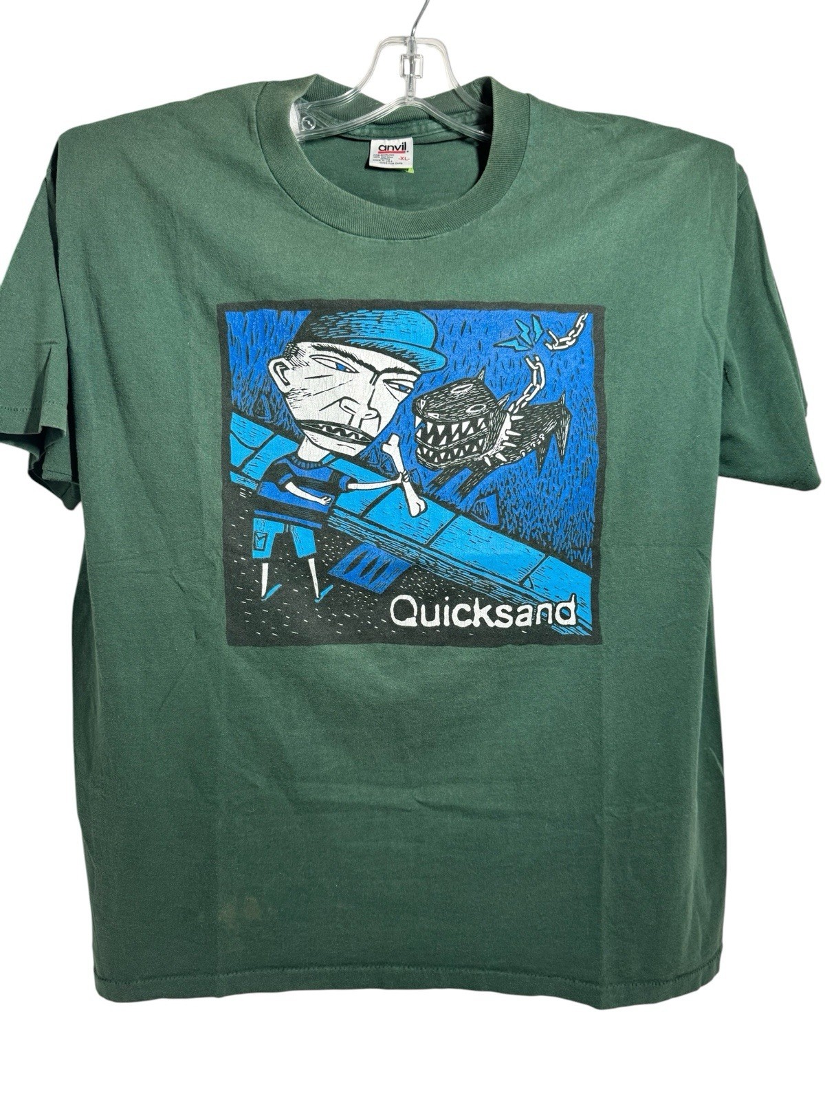 Vintage Quicksand SLIP Shirt 90s Size XL Single Stitch Hardcore Punk Band Green