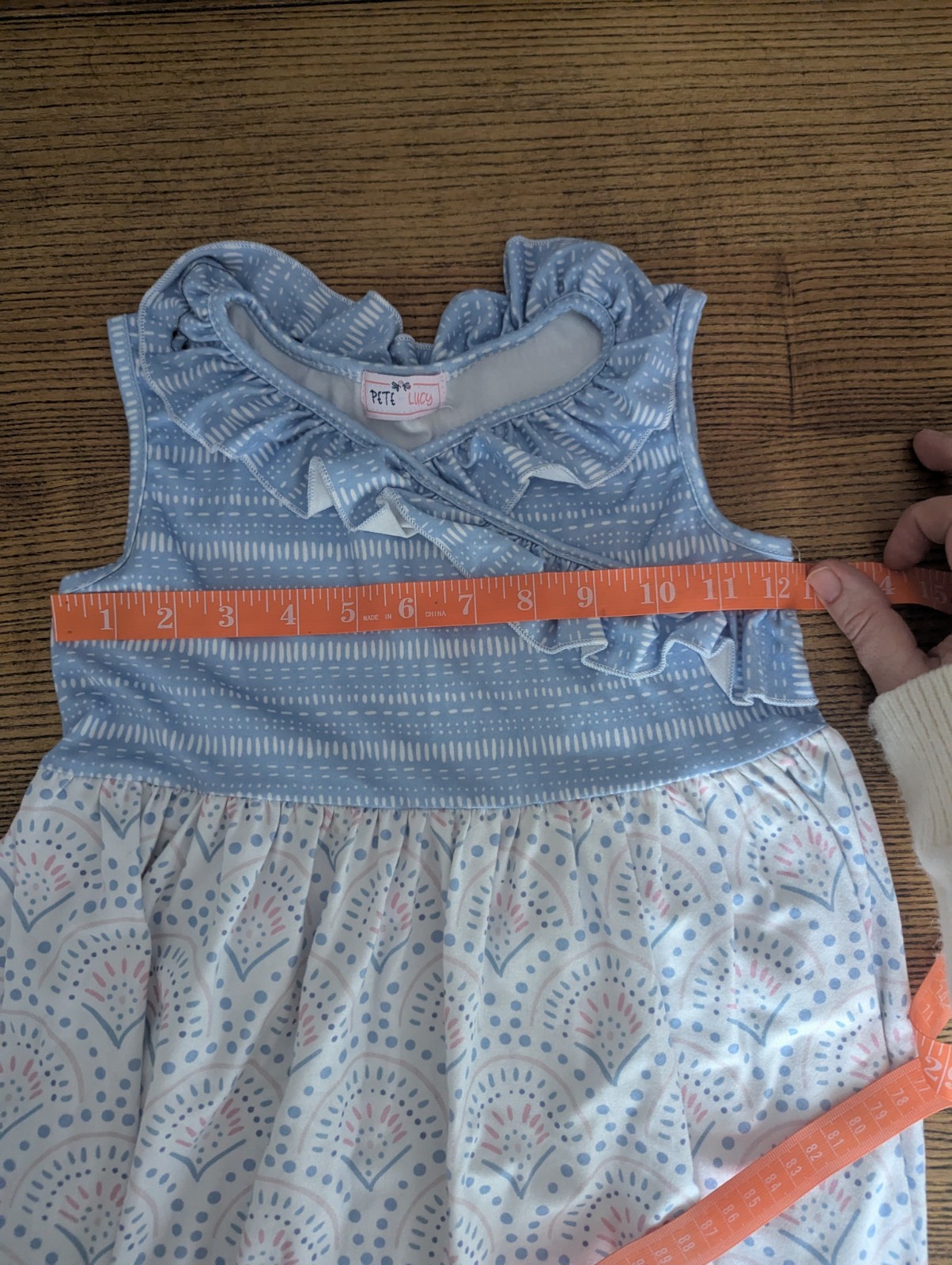 EUC Pete & Lucy Girls Small 6/6x Boho Blues Dress Ruffle Sleeveless Faux Wrap