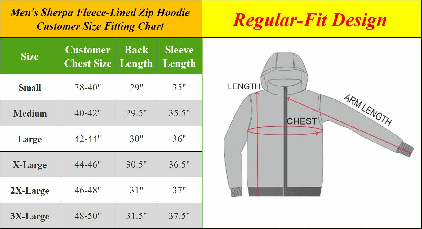 Men’s Heavy Weight Sherpa Fleece Lined Hoodie Sweater Jacket – Full Zip – S-XXL