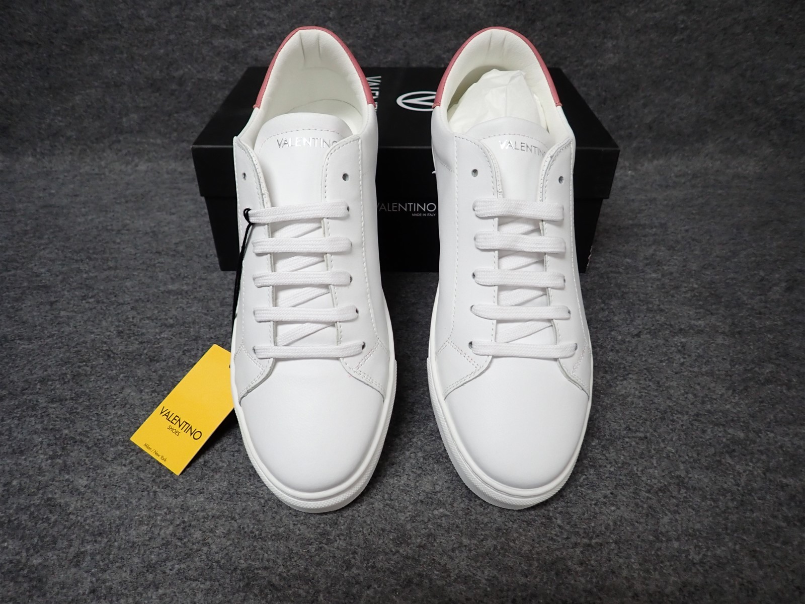 NEW Valentino Petra Italian Leather Platform Sneaker White-Pink Womens 6 (SS76)