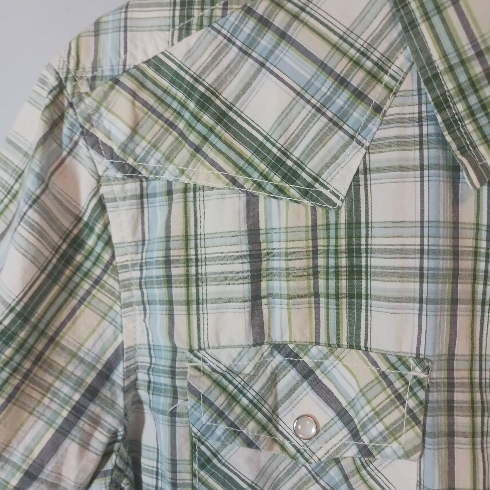 Aéropostale Men’s L Vintage Fit Plaid Button-Up Shirt Pockets Green Blue