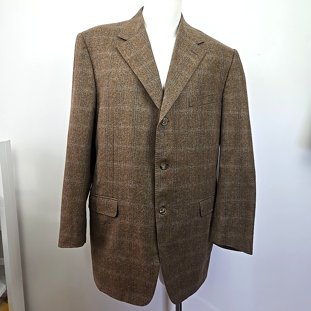 Canali Blue Label Wool Cashmere Blazer Tweed Jacket Window Pane EU 58 L US 46