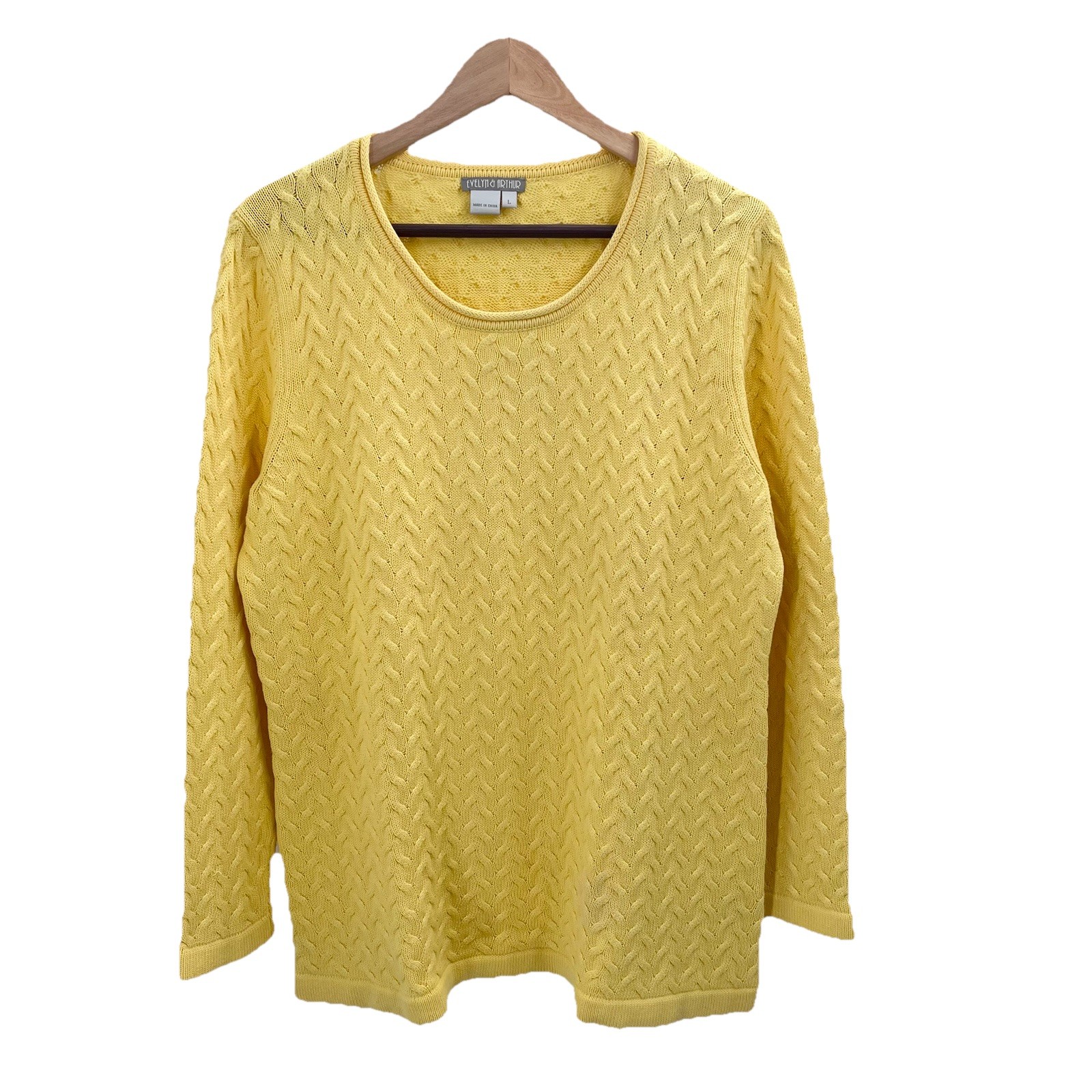 Evelyn & Arthur Yellow Pima Cotton Cable Knit Sweater Long Sleeve Womens Large