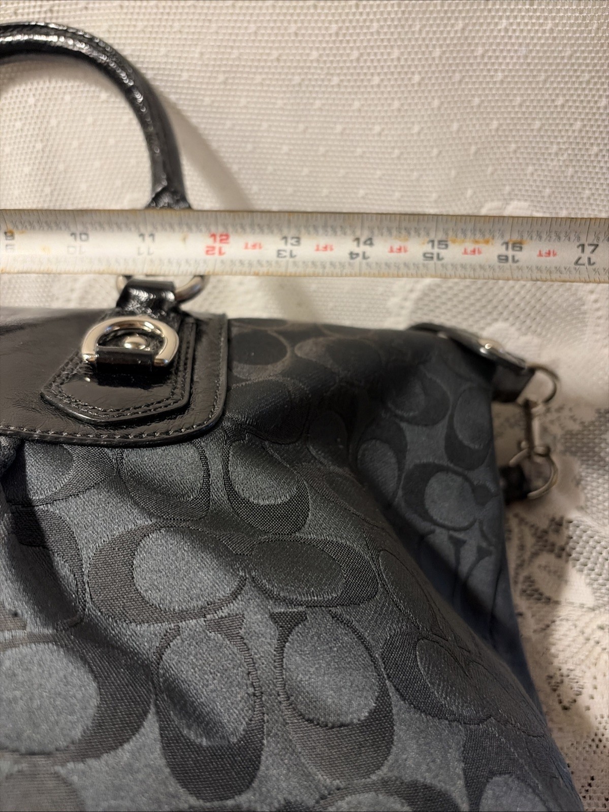 Coach Ashley Signature Sateen Large Satchel Black Canvas Leather Bag F15440 Nice