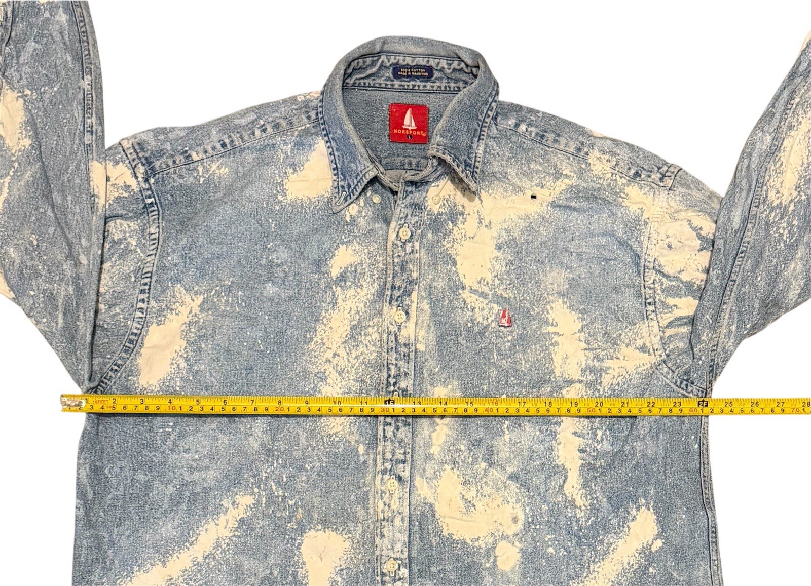 Vintage Norsport Blue Bleached Men’s Denim Shirt Size Large