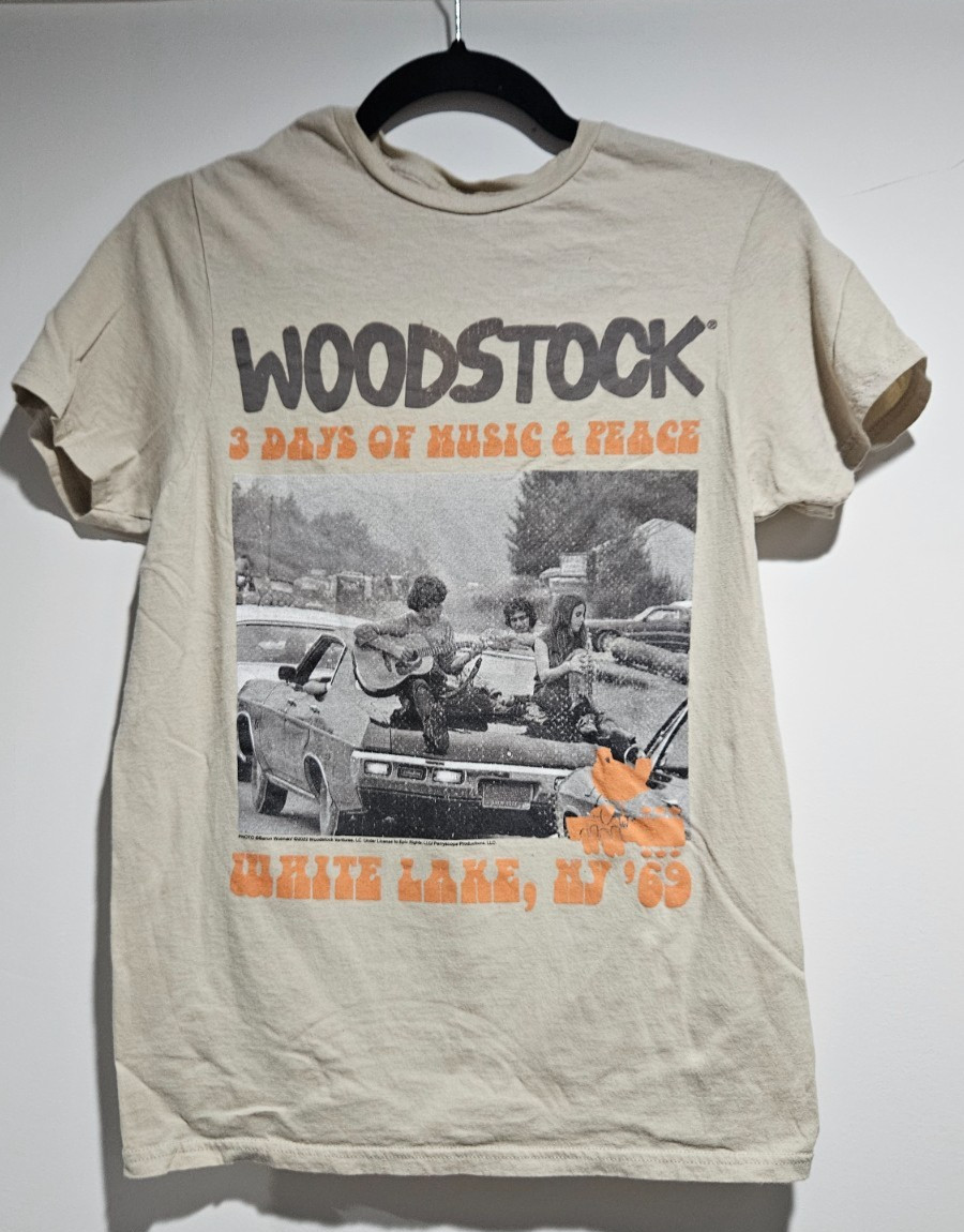 Woodstock Women’s Brown T-Shirt S 100% Cotton 18 in Pit to Pit 24 in Lon