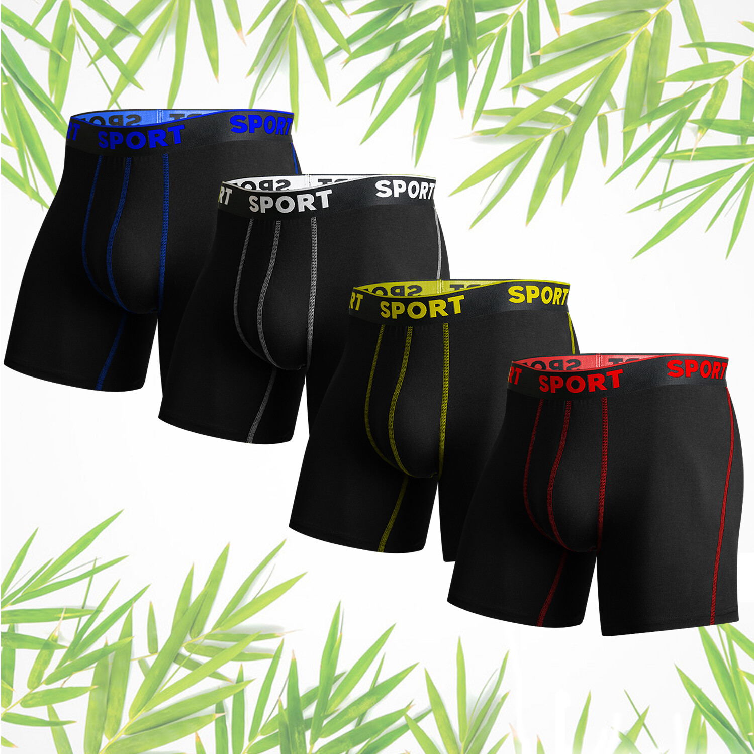 Men’s 4-Pack Black Bamboo Fibre Soft Lightweight Boxer Briefs Underwear Lingerie