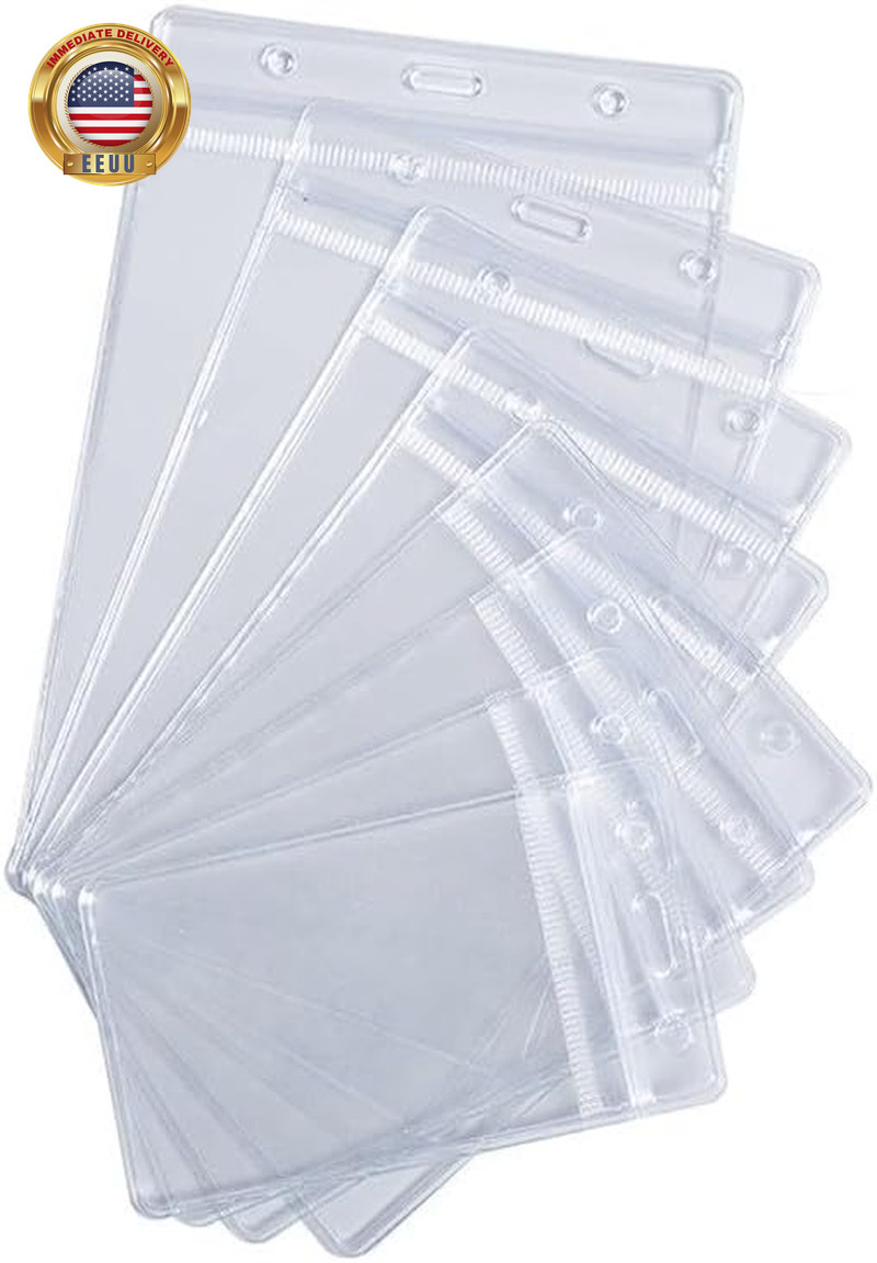 6 Pack Extra Thick ID Card Name Badge Holder Heavy Duty Waterproof Clear Plastic