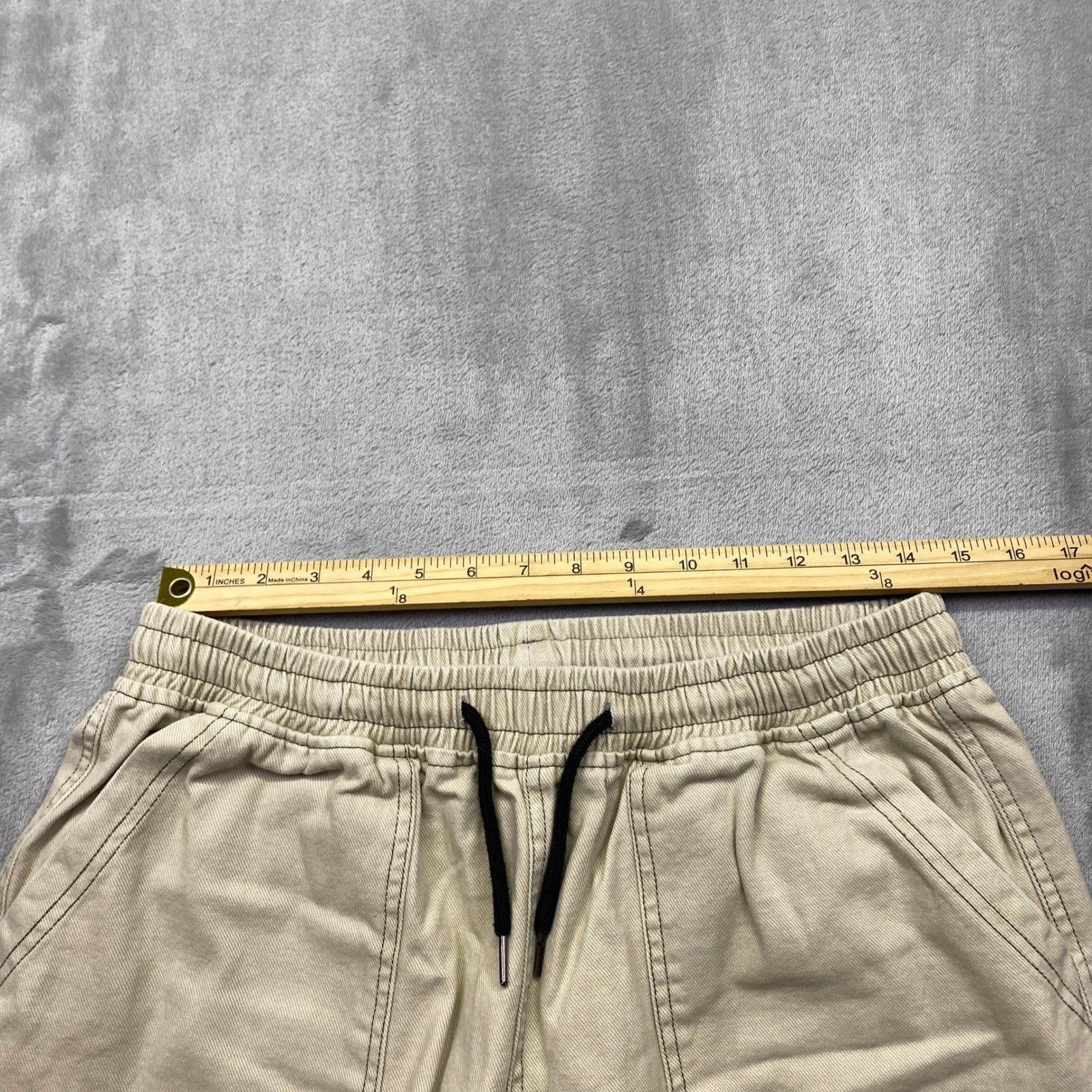 AYWTER XL Beige Corduroy Patchwork Jogger Pants Elastic Waist Streetwear Fit 28″