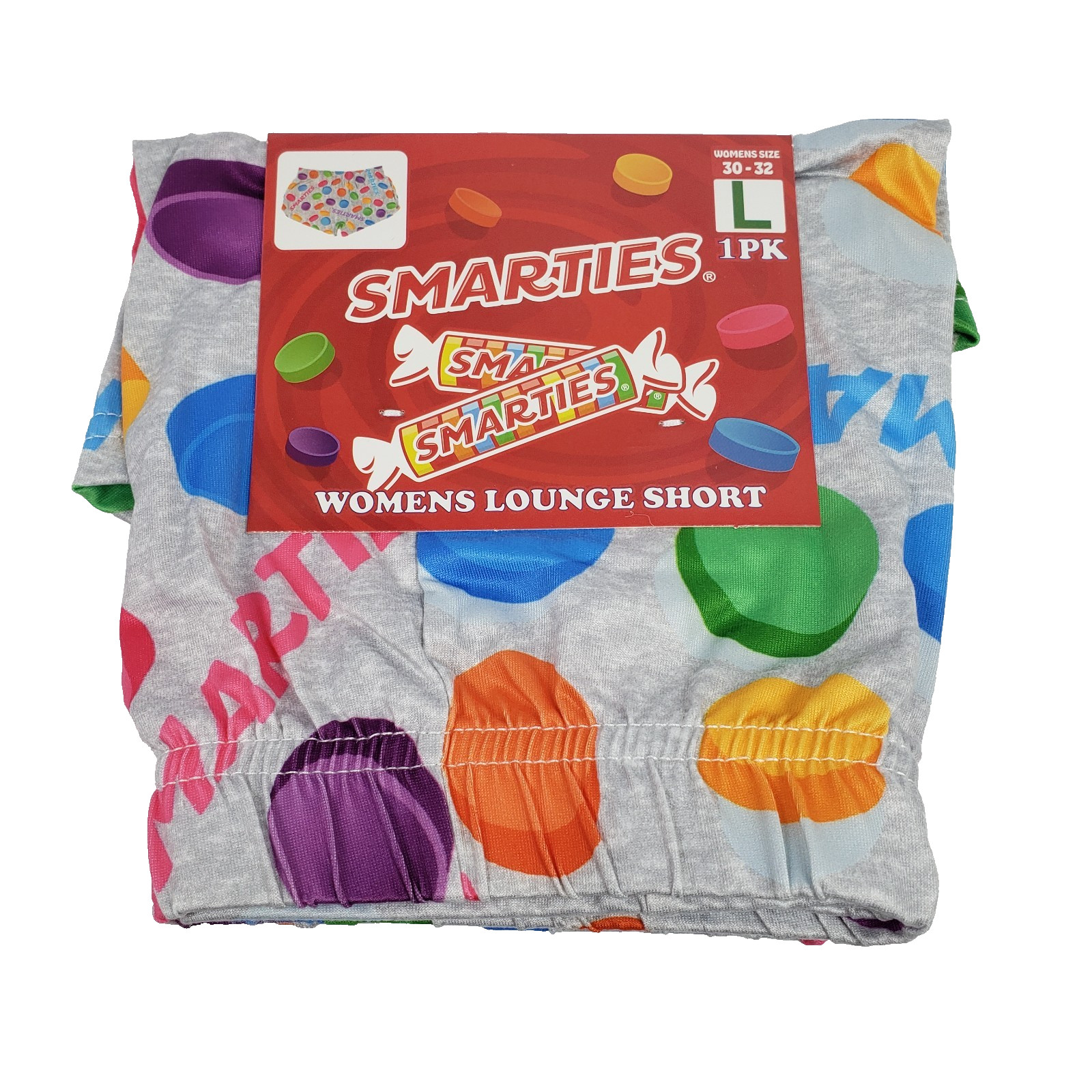 Smarties Candy Womens Size L 30-32 Gray Novelty Graphic Sleep Lounge Shorts
