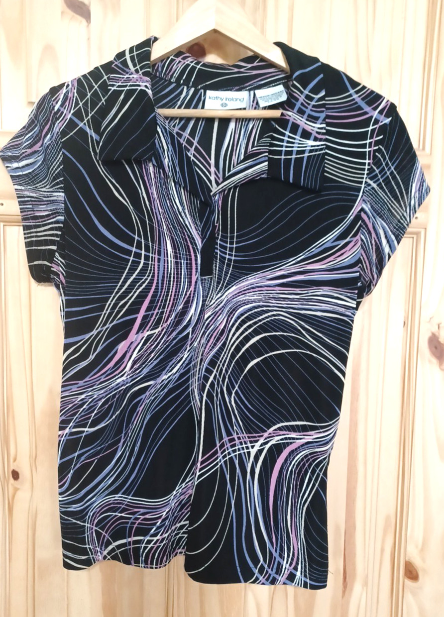 Kathy Ireland VTG Womens Sz M Black Stretch Cap Sleeve Collar