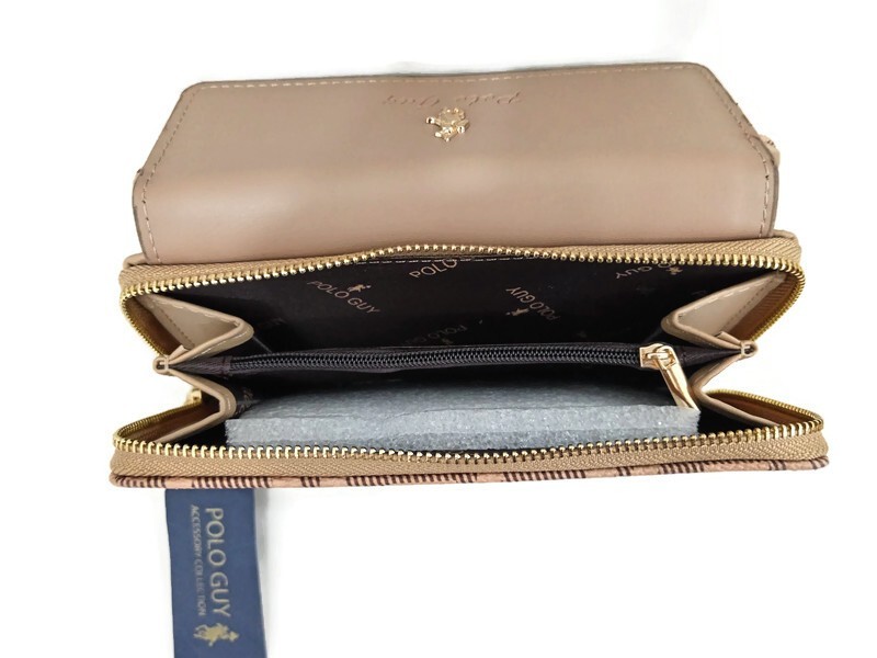 ​Polo Guy Women’s Wallet Beige Leather Fabric Organizer Clutch Purse 18×10.5x4cm