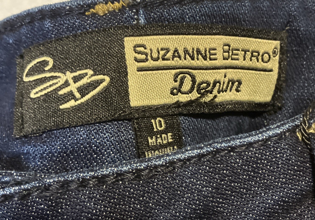 Suzanne Betro Jeans Womens 10 Bootcut Dark Stonewash Embroidered Pocket, New