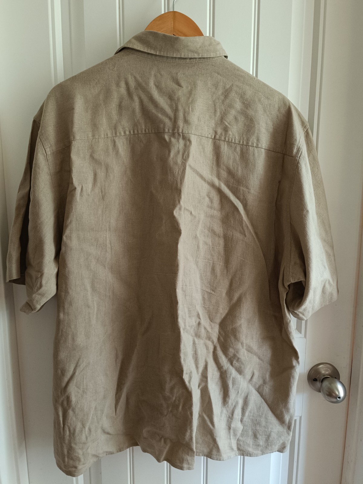 Tan Short Sleeve Button Down Mens XXL Linen Blend Casual Travel Beach Cholo