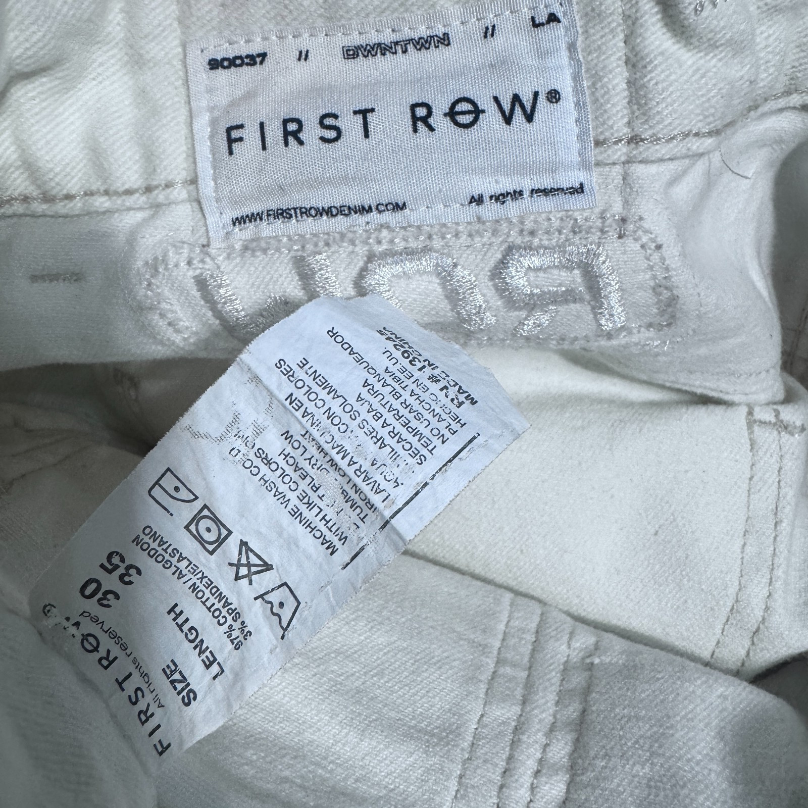 Men’s First Row Cream Jeans Utility Denim Frayed Cut & Sewn 30×35 dwntwn LA