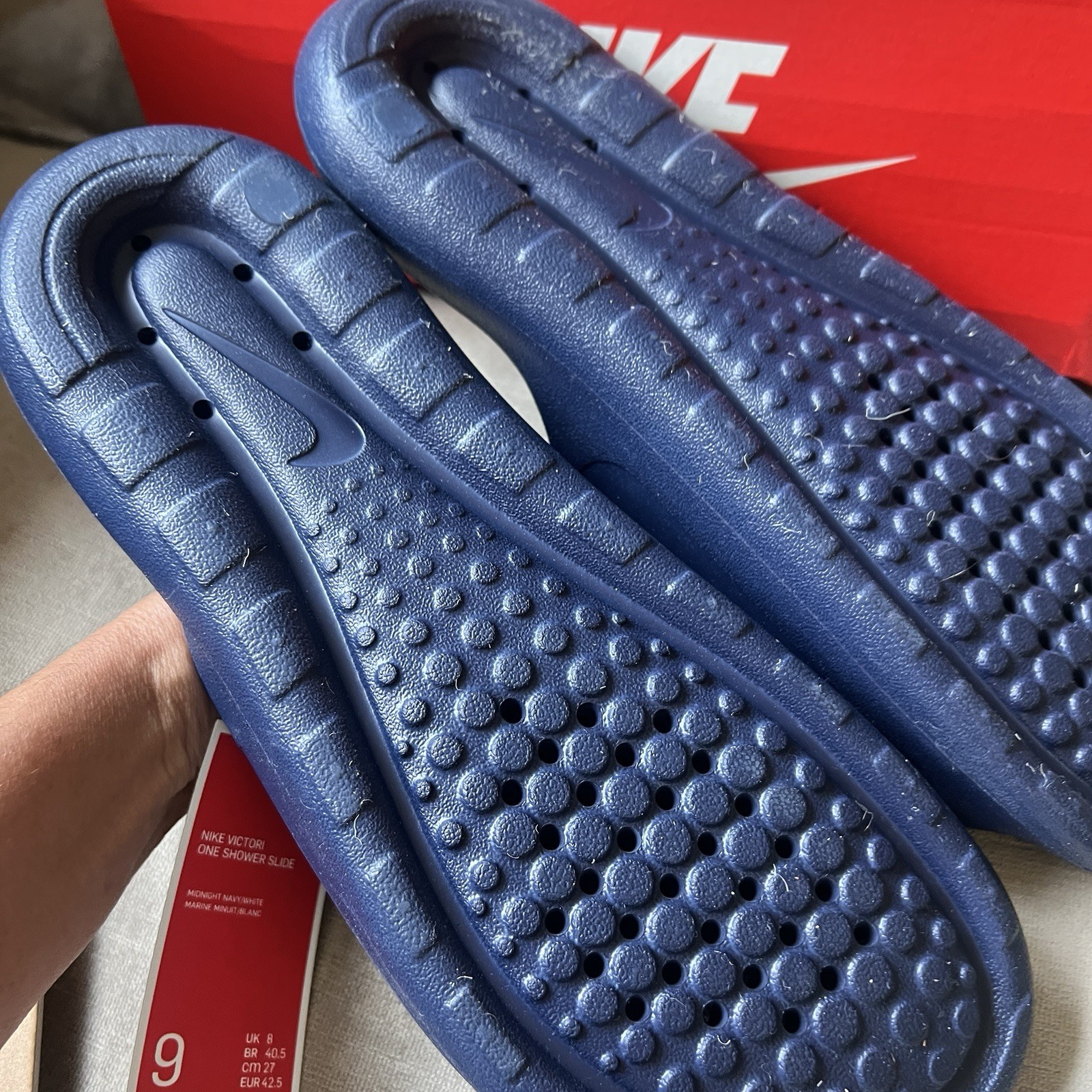 NIKE Victori One Shower Slides Navy Blue/White Men’s Size 9 NEW With Box