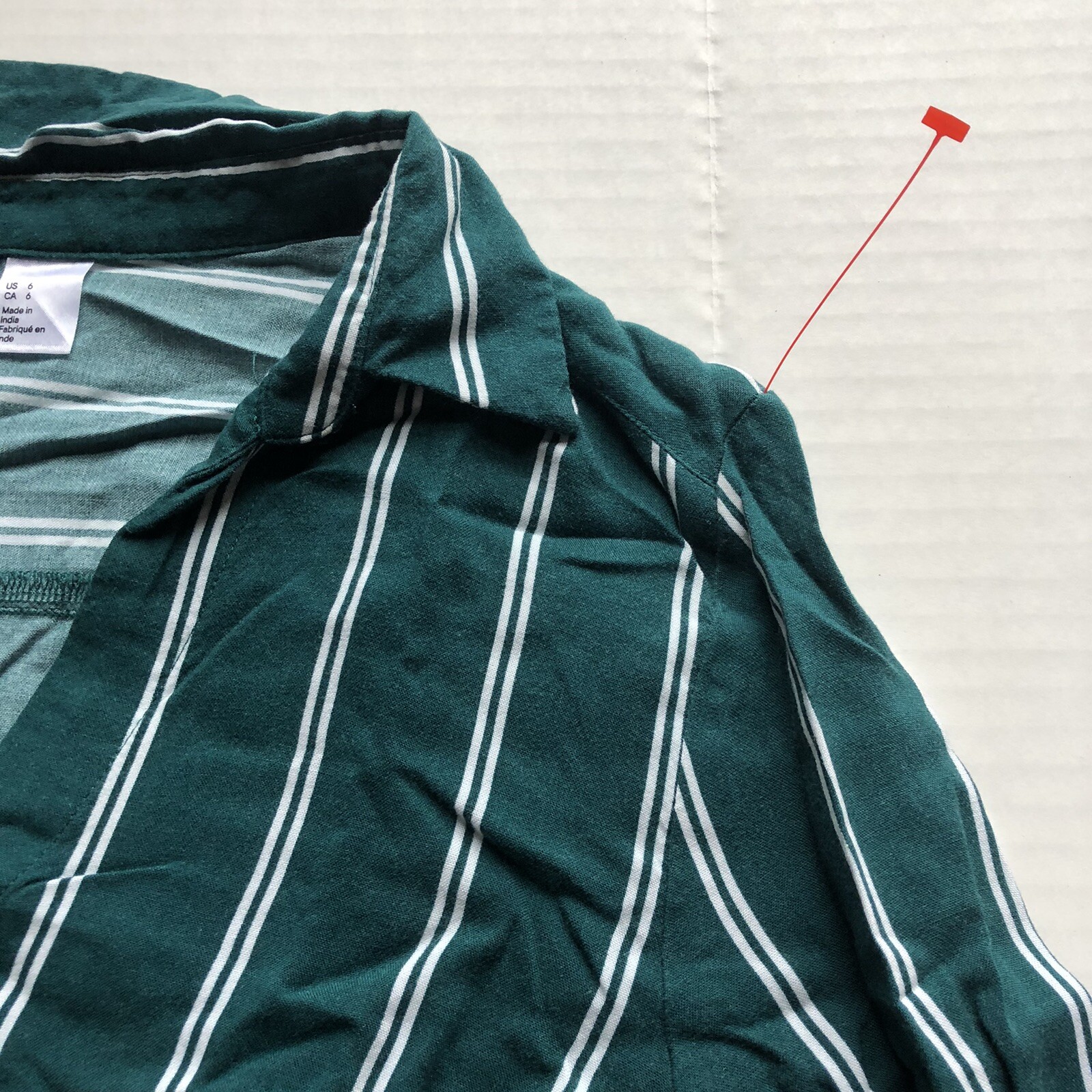 Divided H&M Green Stripe Popover Blouse Sz 6 A1605