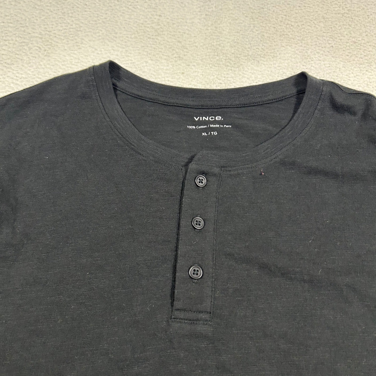 Vince Henley Shirt Mens XL Black Long Sleeve Slub Cotton 3 Button Placket