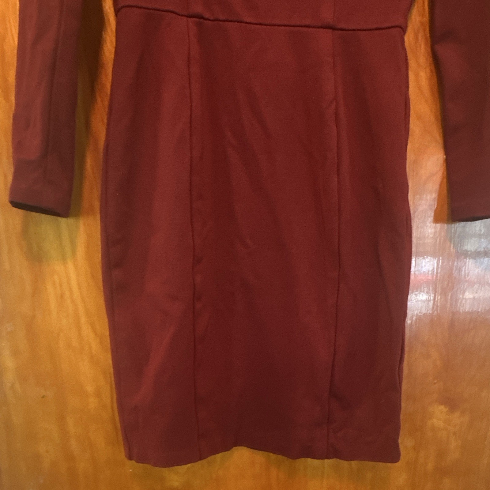Bar III Burgundy Solid Knit Stretch Round Neck Long Sleeve Sheath Mini Dress S