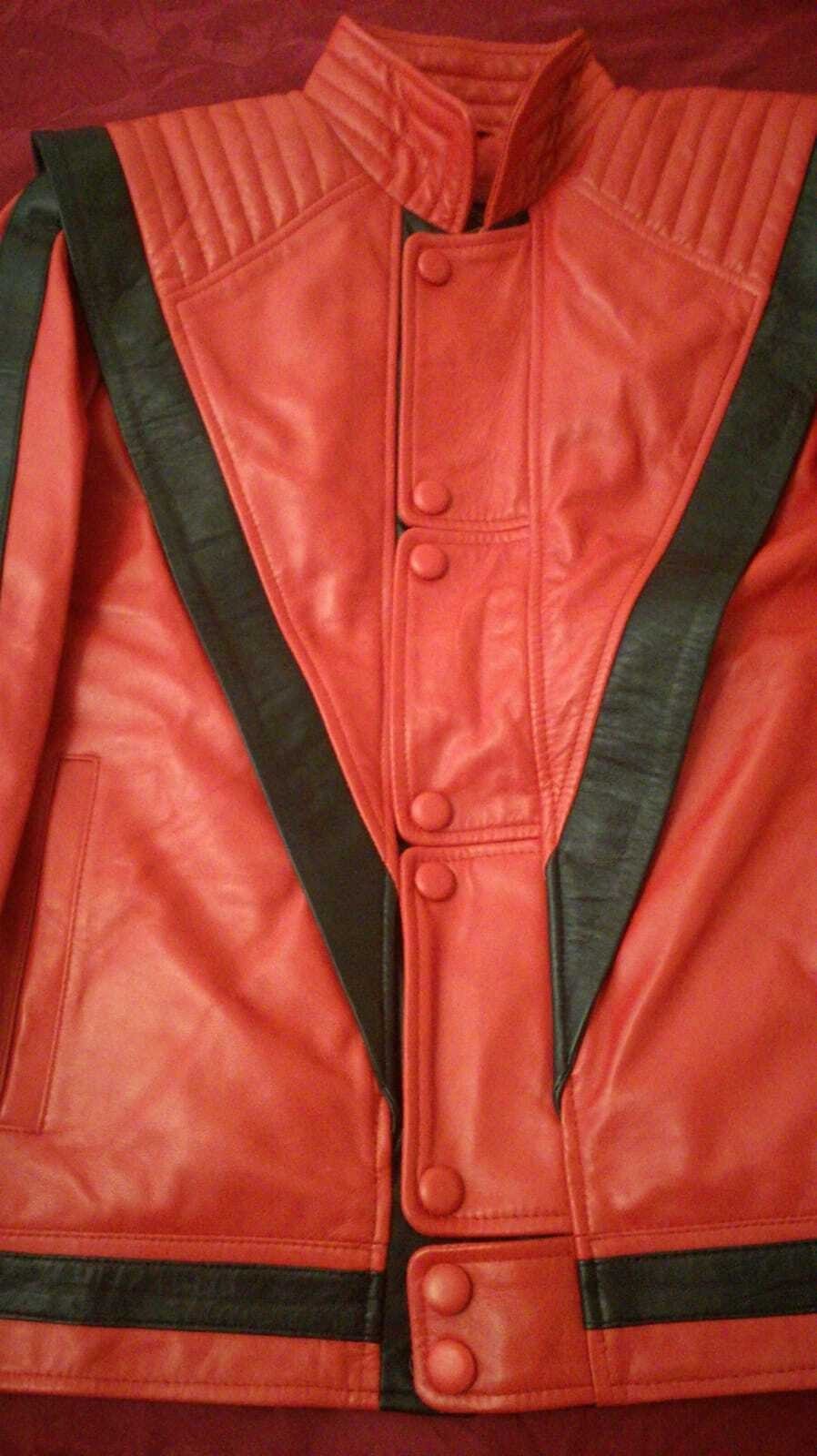 Men’s Thriller Michael Jackson Red Real Leather Biker Jacket Costume