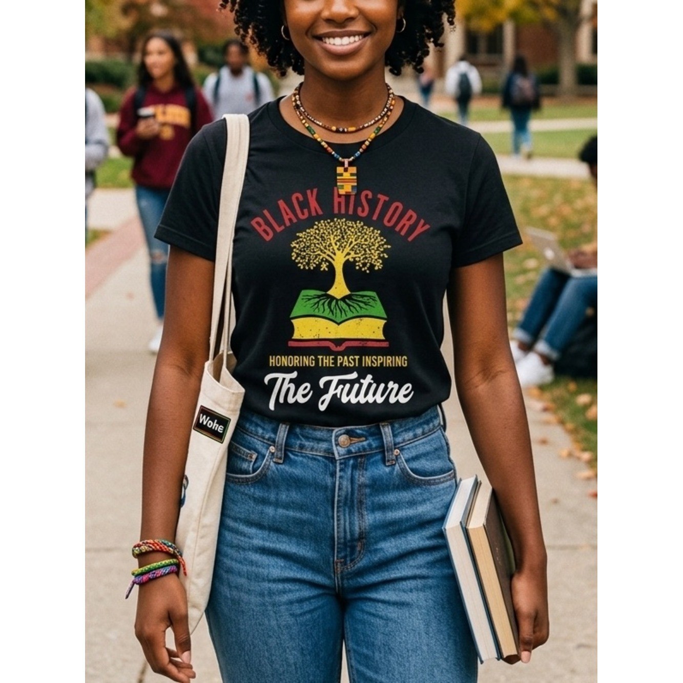 Port and Company Black ‘Black History’ Graphic Tee with Red, Yellow, Green Print