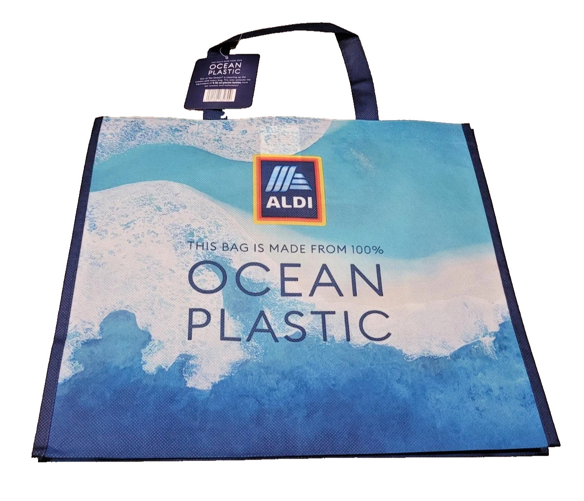 ALDI Durable Shopping Bag/Tote-100% Ocean Plastic-16×14“ Blue New Large 9 Gal