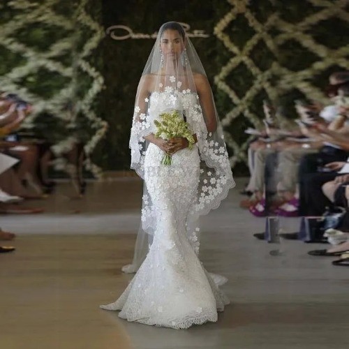 Bridal Veil 3D Flowers Long Wedding Veil Mantilla Wedding Accessories Appliques