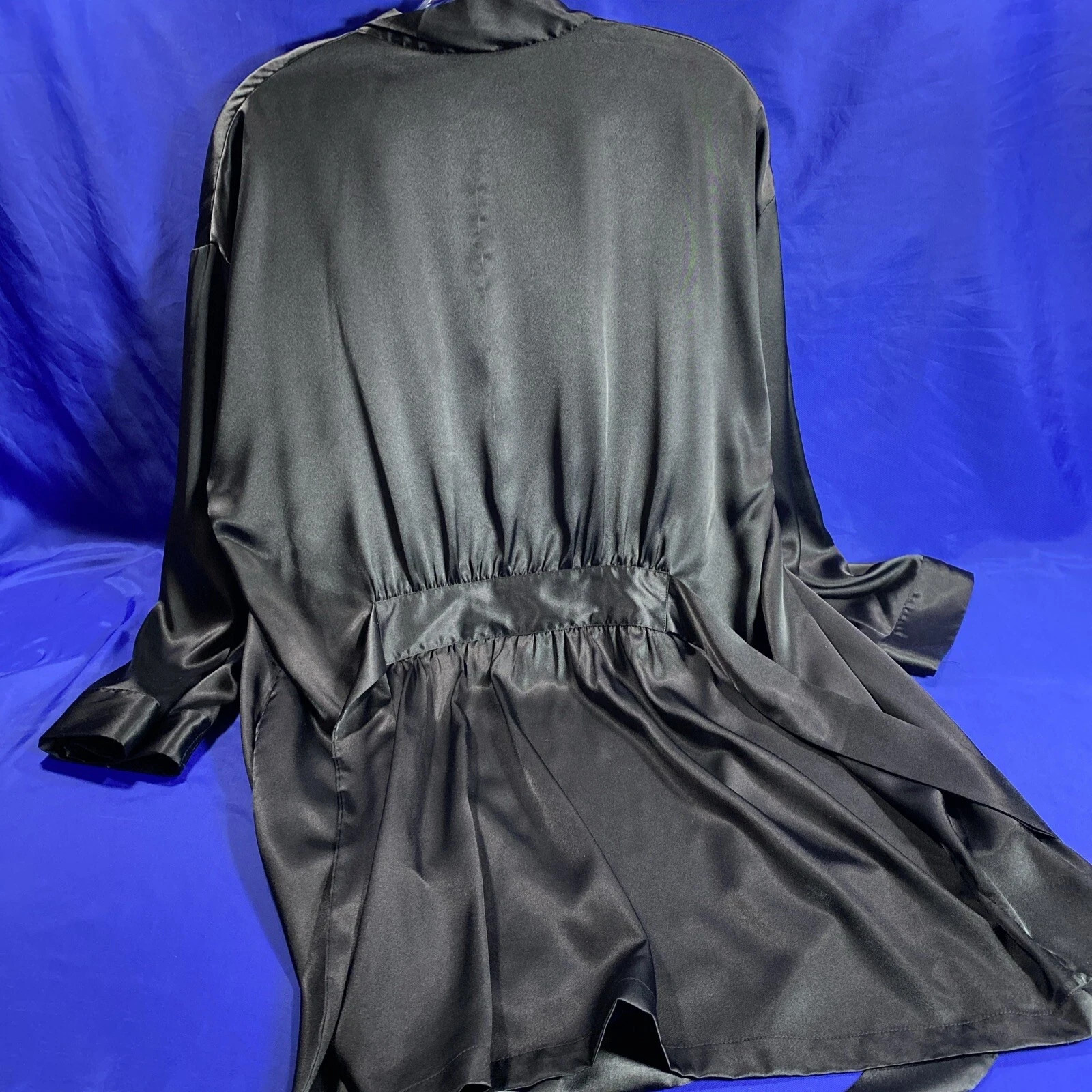 Victoria’s Secret Y2K Black Satin Kimono Robe One Size Pockets Pink Label Goth