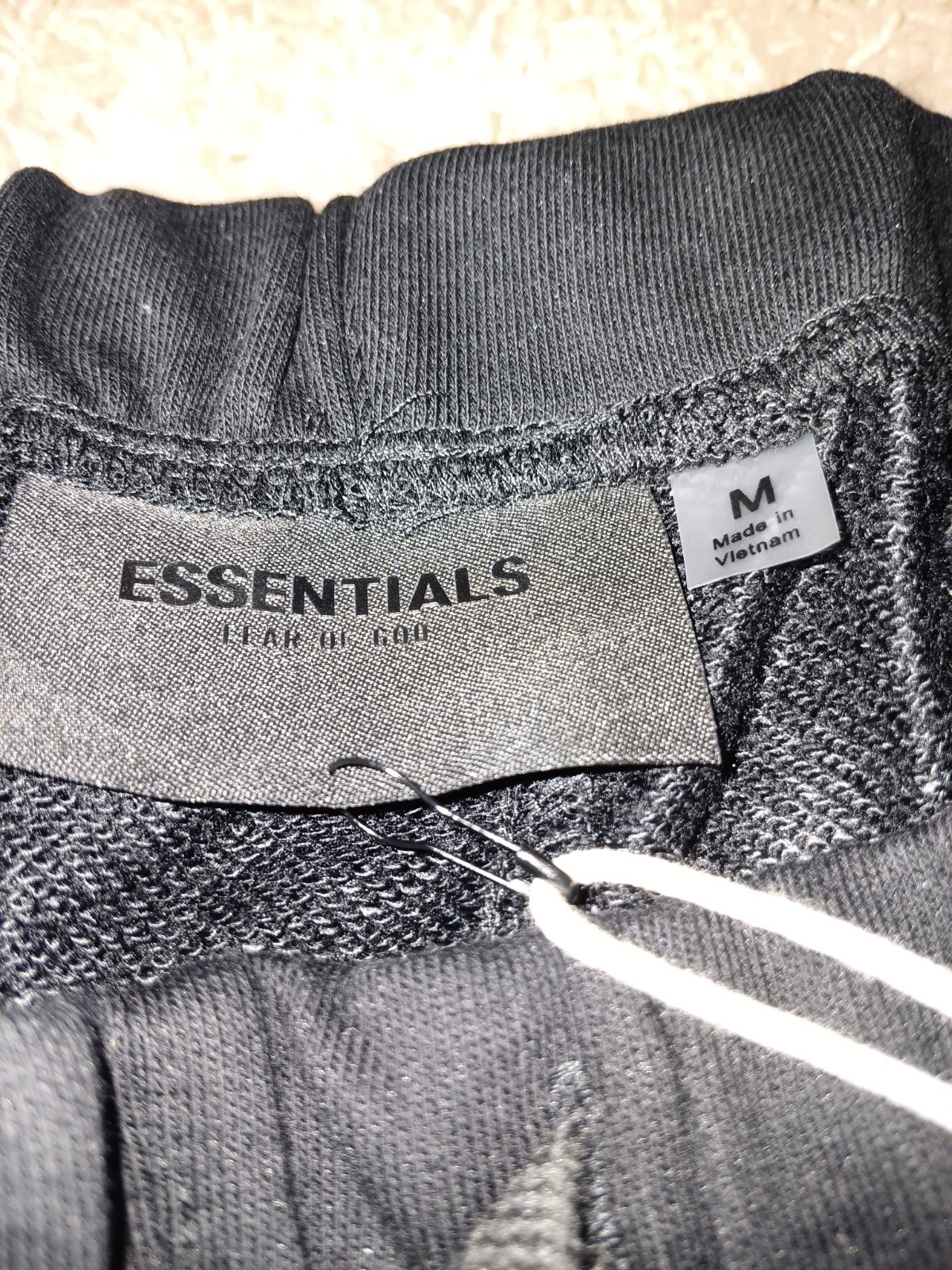 Essentials Men’s Black Fleece Sweat Shorts Drawstring Elastic Waist Logo M