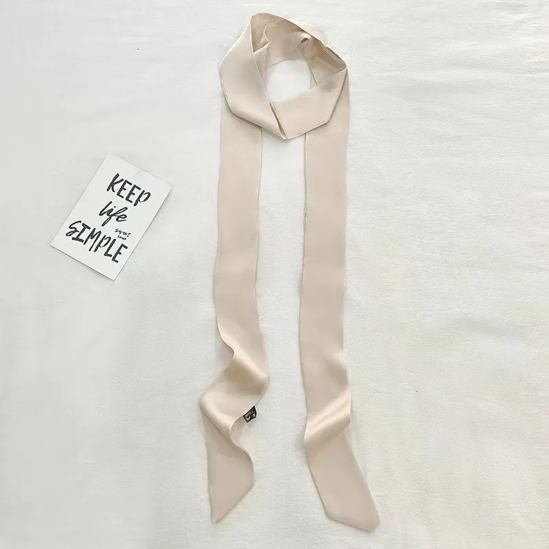 5x200cm Satin Silk Narrow Scarf Neckerchief Solid Neck Scarves Long Silk Thin Sc