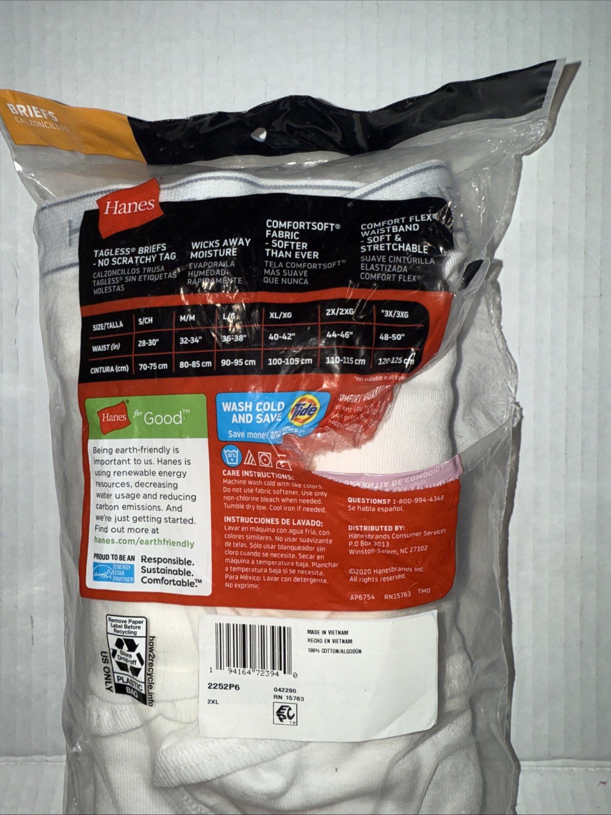 Hanes Tagless White Briefs 3 Pack Comfort Soft Wicking 2XL XXL read description