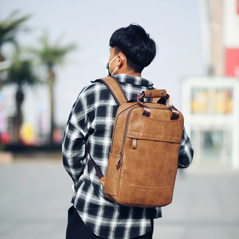 Leather Backpack for Teenage Boys Men Casual Daily School Travel Shoulder Bag