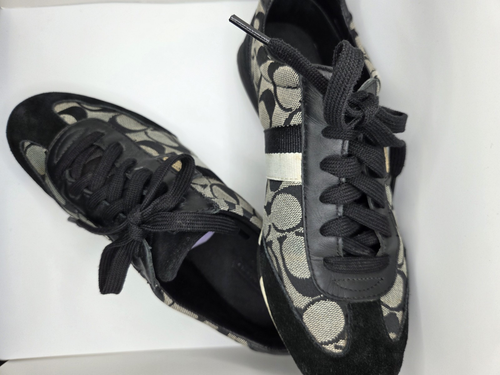 Y2K Coach Joss Sig. Monogram Canvas/Suede Sneakers Black/Gray Q293 Women’s 8.5