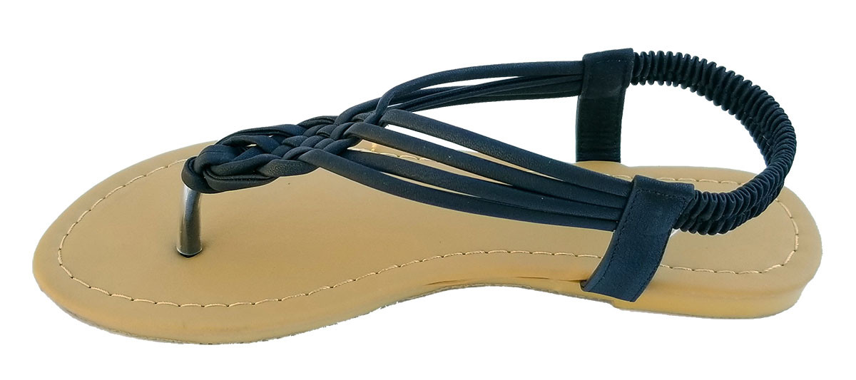 Womens Fashion Cute Braided Gladiator Thong Flat Black sandals 528