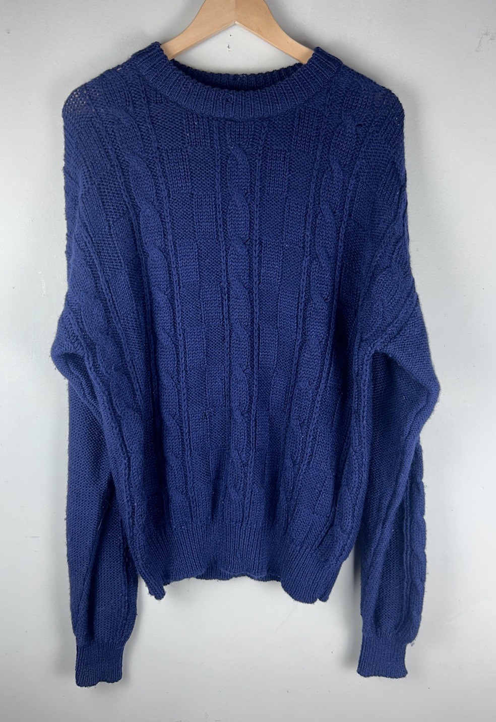 Jack Henry Mens Sweater Pullover 100% Wool Large Navy Blue Fisherman Grandpa