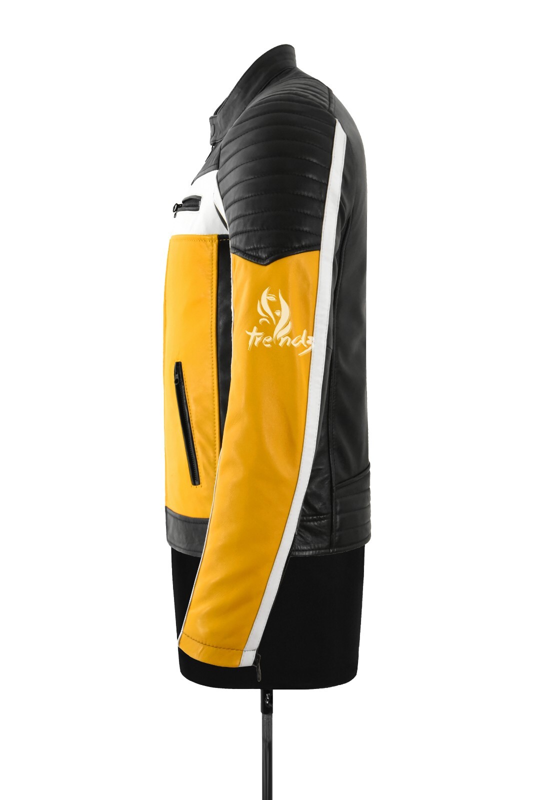 Cafe Racer Men’s Biker Leather Jacket Black Yellow Retro Style Motocross Jacket