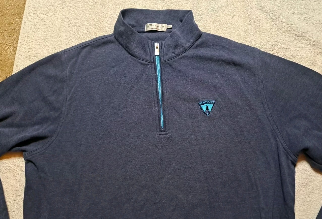 Peter Millar Sweater Mens Large Crown Comfort Worcester CC 1/4 Zip Blue Golf