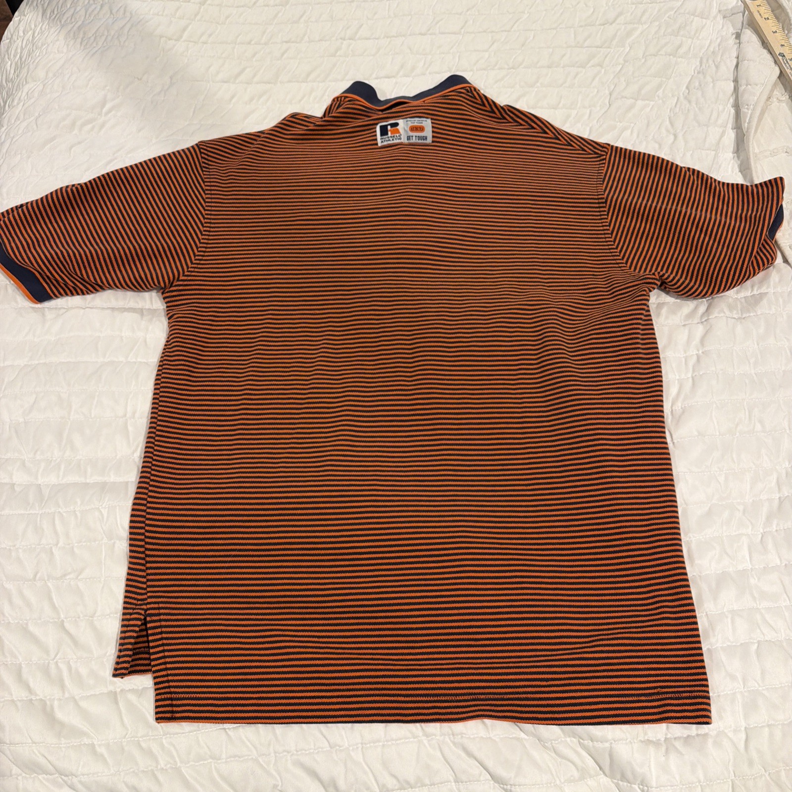 Vintage Russell Athletic Auburn Tigers Polo XL Made In USA Striped Blue Orange