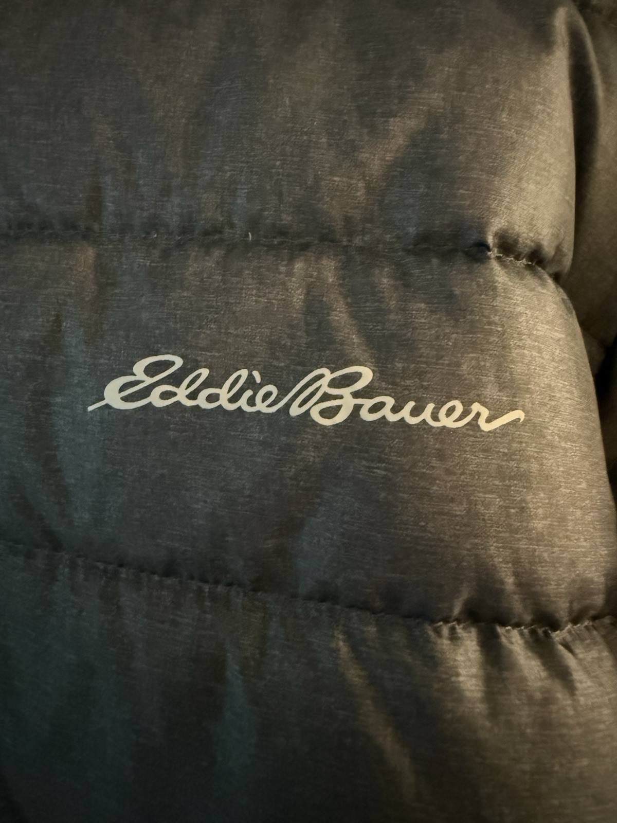 Eddie Bauer EB650 Men’s Medium Hooded Down Puffer Jacket Dark Gray Full Zip