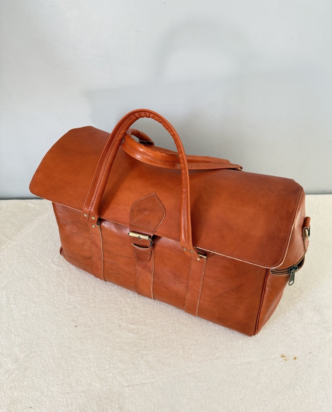 Genuine Leather Travel Bag – Cognac Caramel Brown | 55 × 35 × 25 cm – handmade