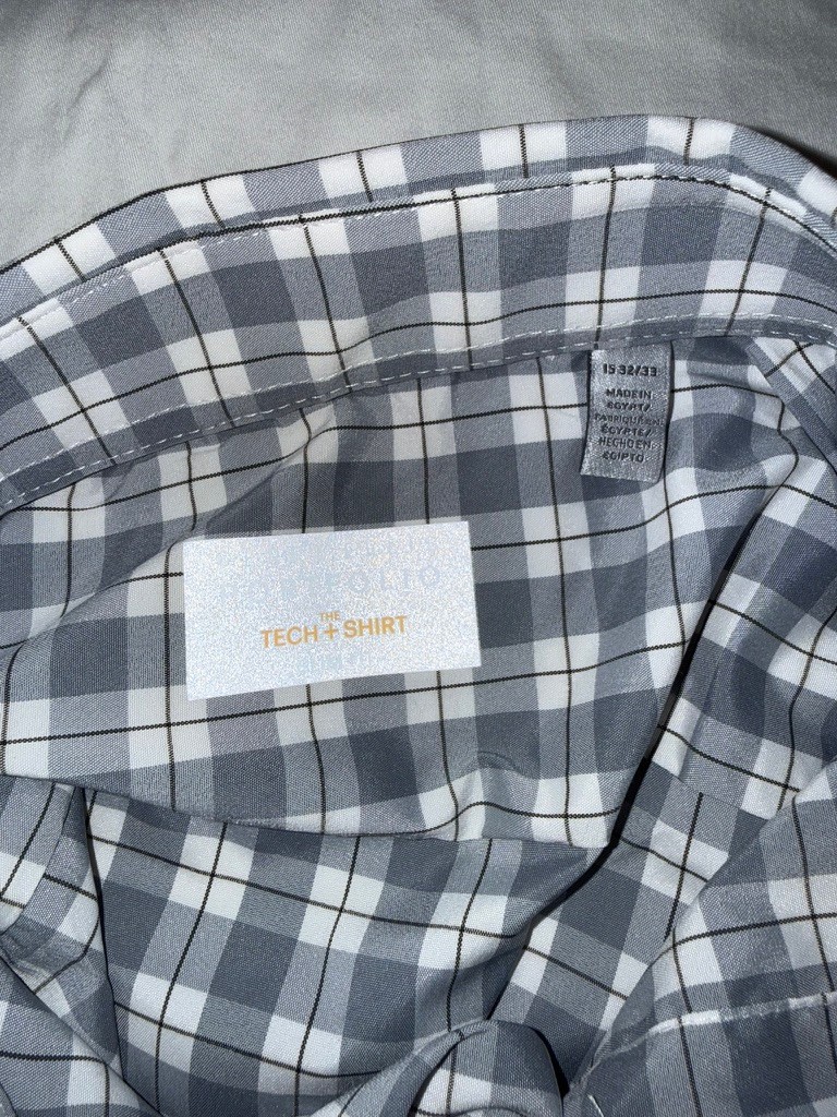 Perry Ellis Portfolio Tech Shirt Slim Grey Plaid 15 32/33 Dress Shirt
