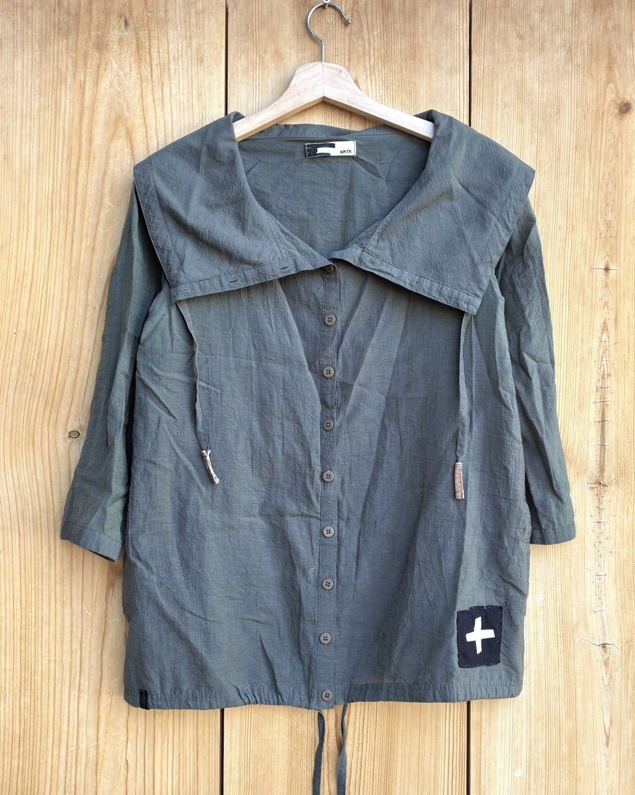 Skunkfunk Army Green Gathered Hem Top Sz Small