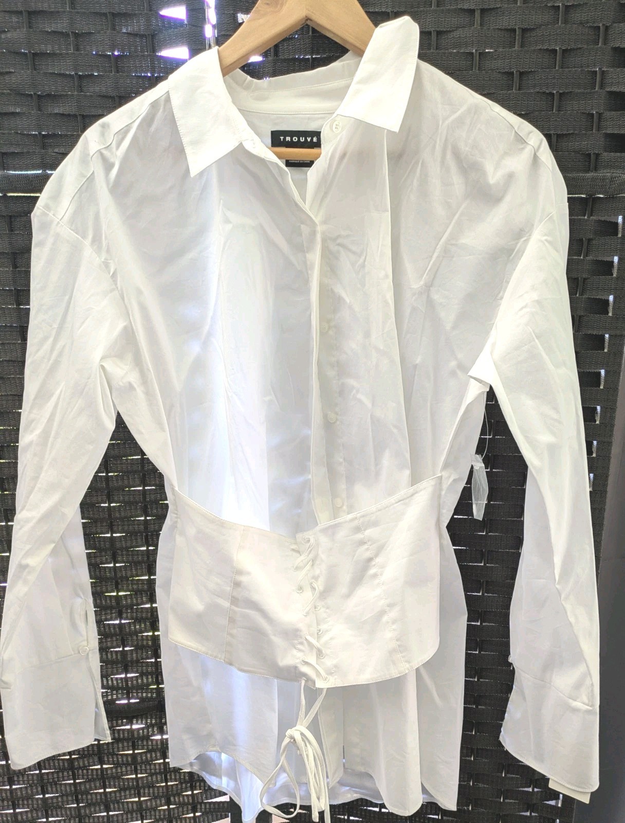 TROUVÉ Women’s Corset Stretch Poplin Shirt, White, Size Large