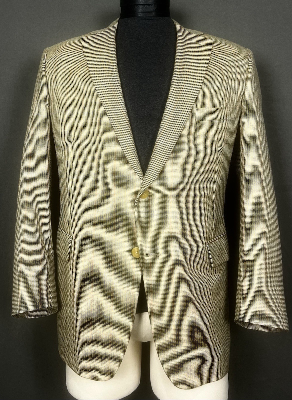 Paul Stuart Samuelsohn Wool Silk Weave Golden Beige Plaid Blazer Sport Coat 46L