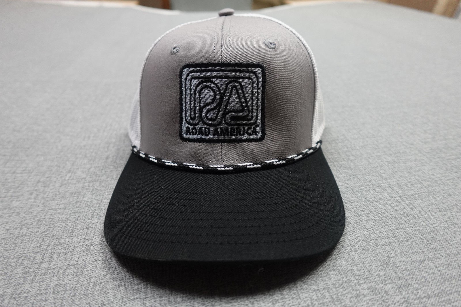 Road America Hat Cap Snap Back Mens One Size Gray Black Racing Cars Trucker NWT