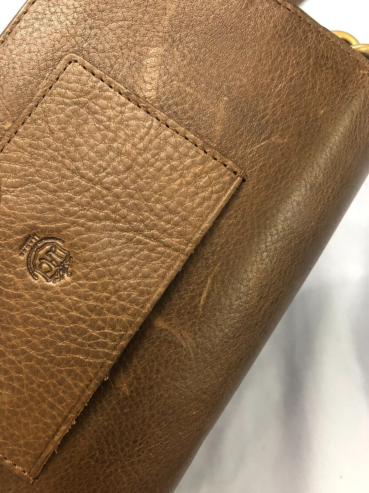 LIANCA CENTRAL Hong Kong BROWN LEATHER Brass Hardware CROSSBODY WALLET CLUTCH