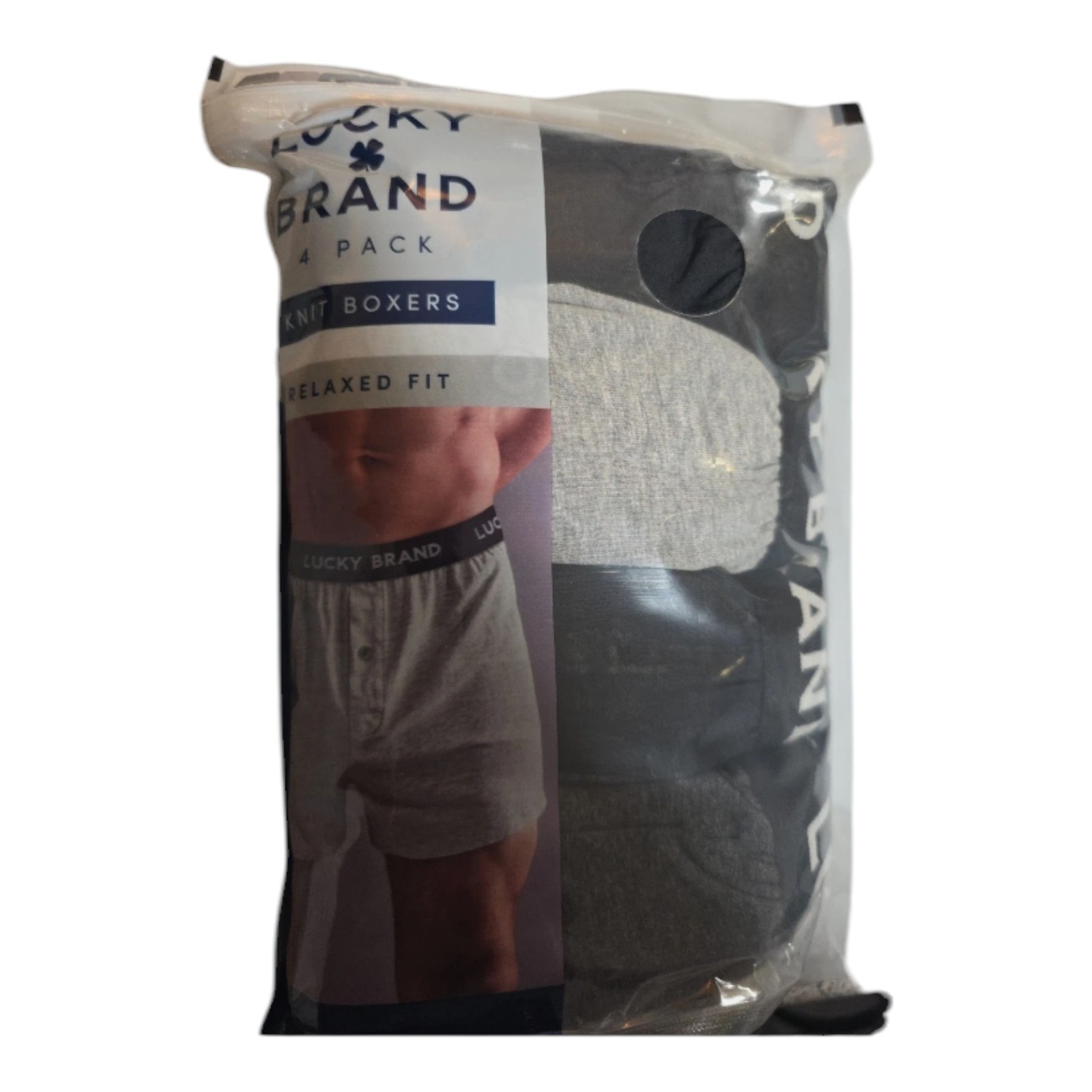 Lucky Brand Men’s 4-Pack Relaxed Fit Soft Knit Boxers | Black/Grey | 2XL