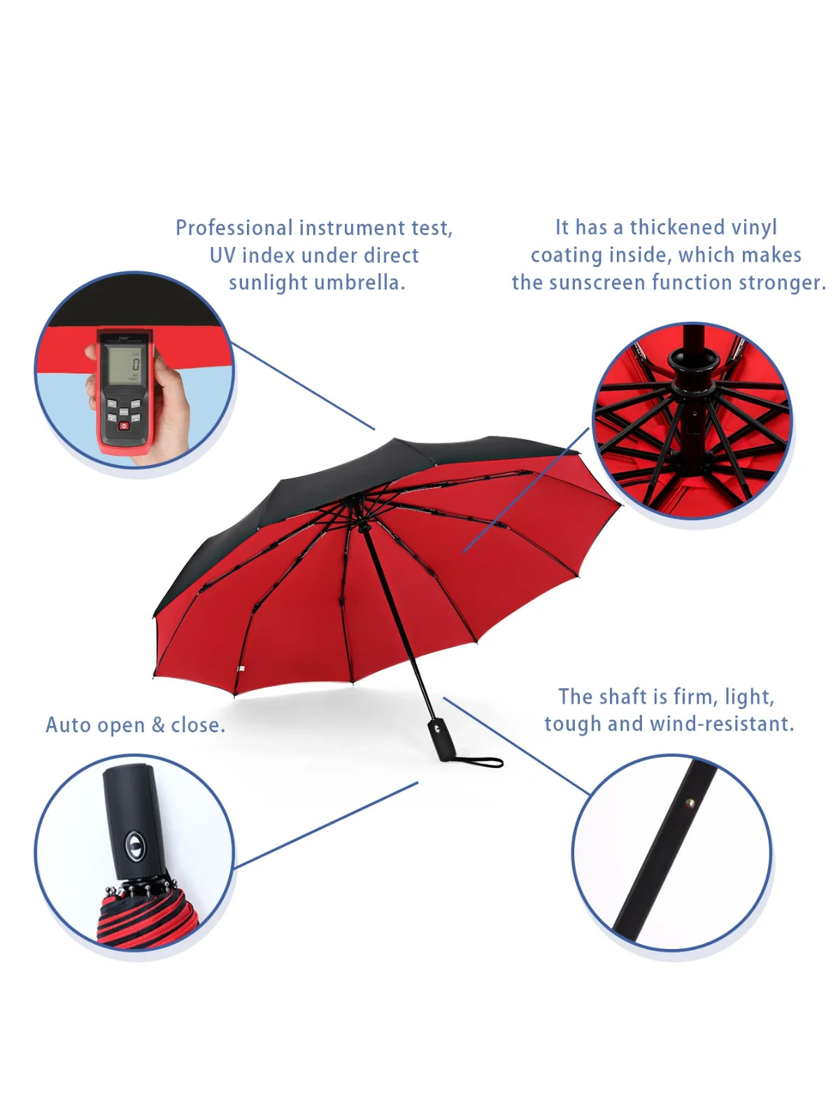 Strong Windproof Compact Umbrella One Click Automatic Open 3 Fold Rain Travel